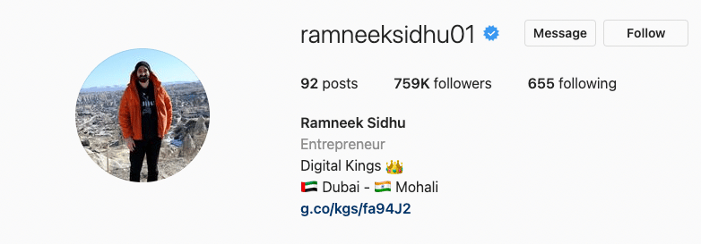 Ramneek is the proprietor of Digital Kings, one of the leading social marketing companies across the internet and has a huge instagram following